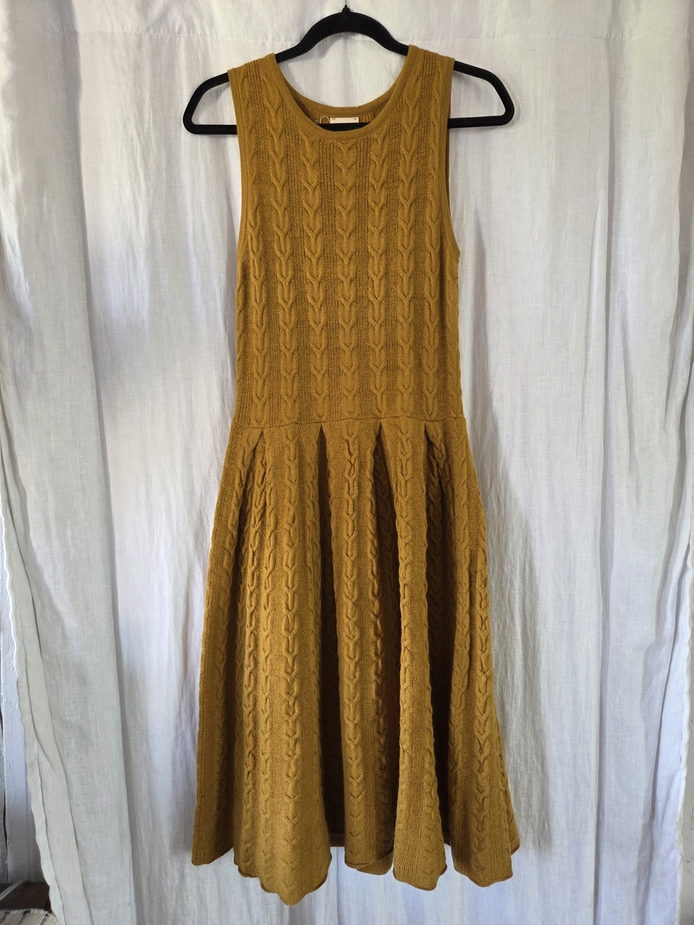Anthropologie | Far Away Mustard Cable-Knit Sleeveless Midi Dress